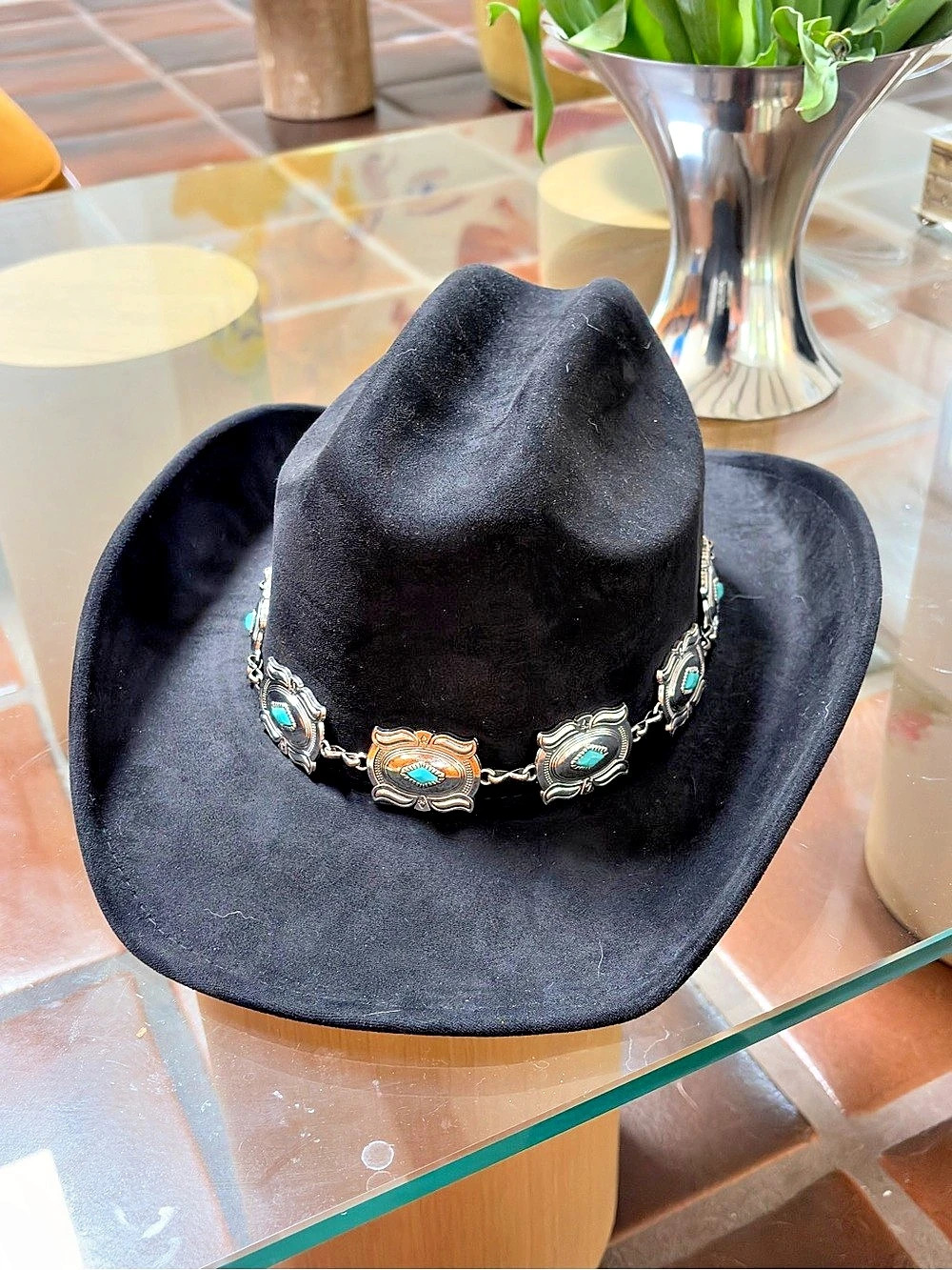 Black Western Cowboy Hat Concho Band Size M